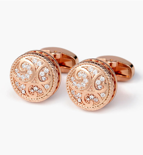 Men's Cufflinks Round Retro Pattern Diamond Metal Cufflinks