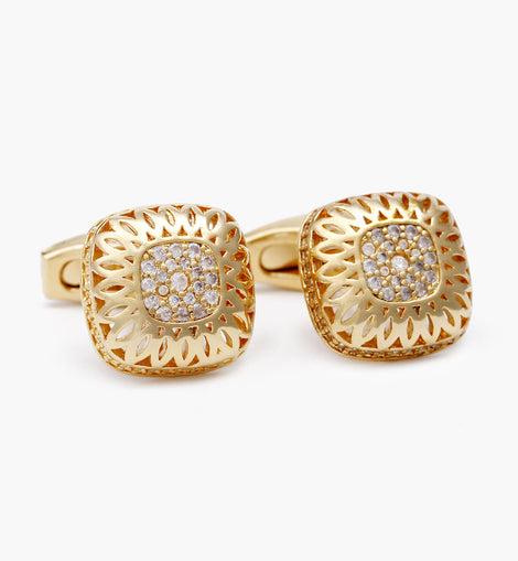 Men's Cufflinks Gold Hollow Diamond Square Copper Cufflinks