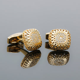 Men's Cufflinks Gold Hollow Diamond Square Copper Cufflinks