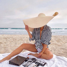 25CM Wide Brim Oversized Beach Hats For Women Large Straw Hat UV Protection