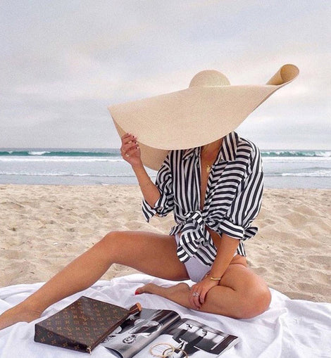 25CM Wide Brim Oversized Beach Hats For Women Large Straw Hat UV Protection