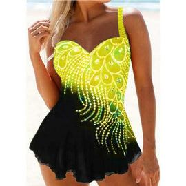 Feather  Color Split Plus Size Swimsuit