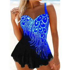 Feather  Color Split Plus Size Swimsuit