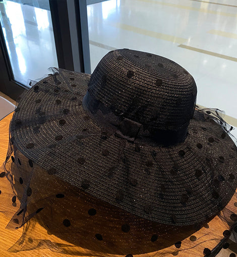 Wide Brim Beach Polka Dot Mesh Large Oversized Straw Hats For Women