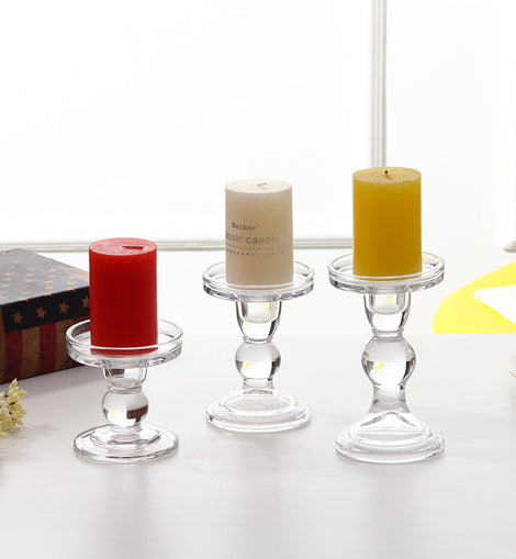 Glass Candle Holder Transparent Glass Set Candle Holder High Foot Crafts Wax Holder