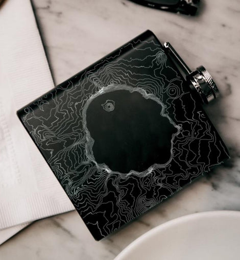 Crater Lake National Park - Oregon Map Hip Flask in Matte Black